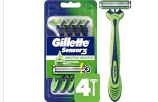 Gillette Sensor3 Sensitive Men's Disposable Razor, 4 Razors