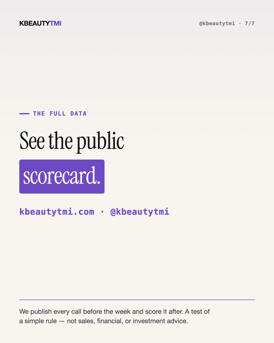 We call next week's #1 — and score it in public — card 7 of 7