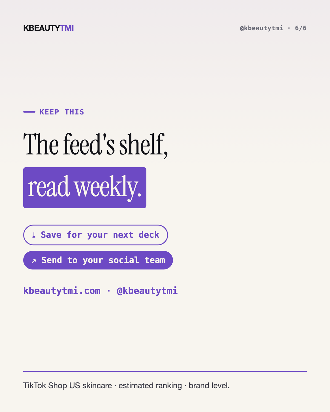 TikTok Shop skincare, read weekly — card 6 of 6